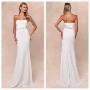 Lulus Avowed Adoration White Sheer Lace Pleated Strapless
Maxi Dress